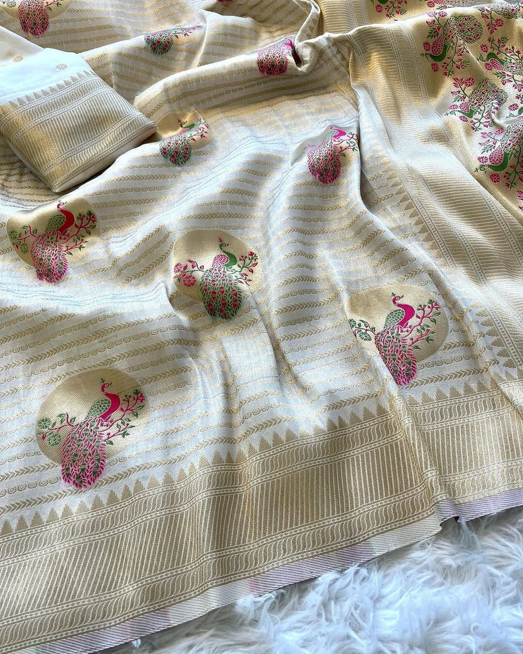 Khadi Peacock Meena Butta