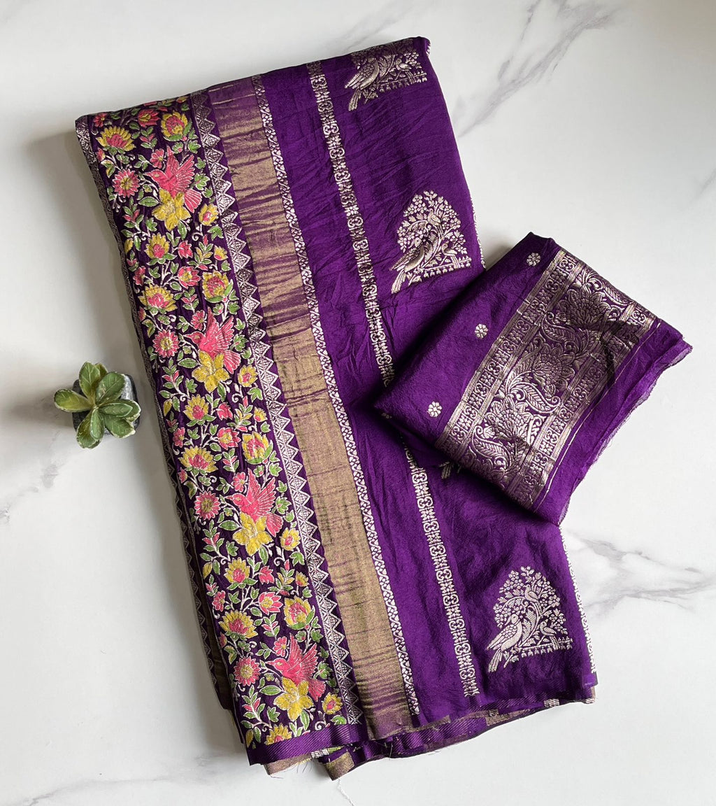 Crepe Tissue Meenakari Weaving Saree