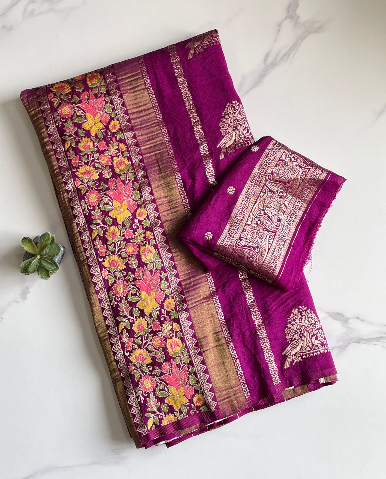 Crepe Tissue Meenakari Weaving Saree