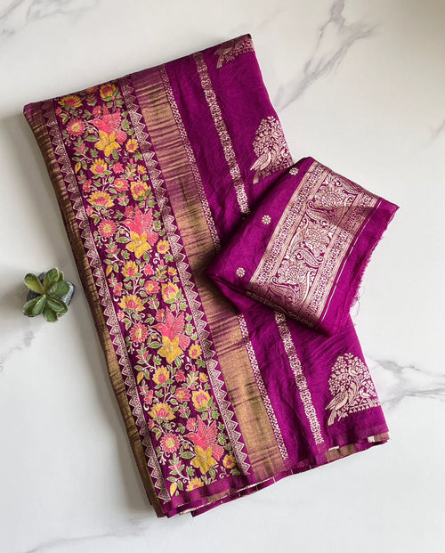 Crepe Tissue Meenakari Weaving Saree