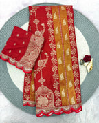 Crepe Khadi Tissue Swan Pavilion Pallu Motifs Sequin Scallop Lace
