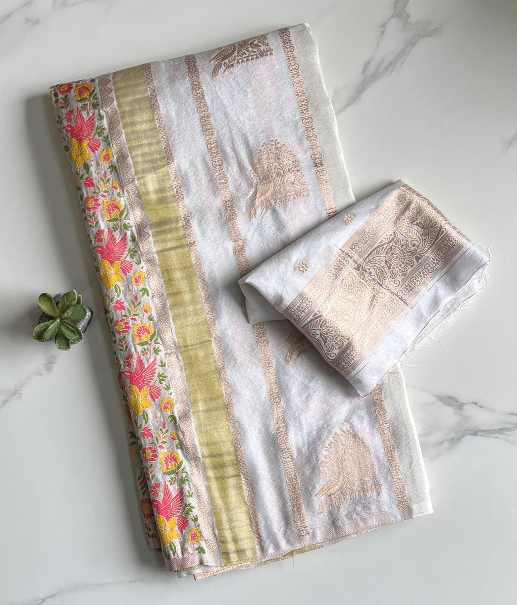 Crepe Tissue Meenakari Weaving Saree