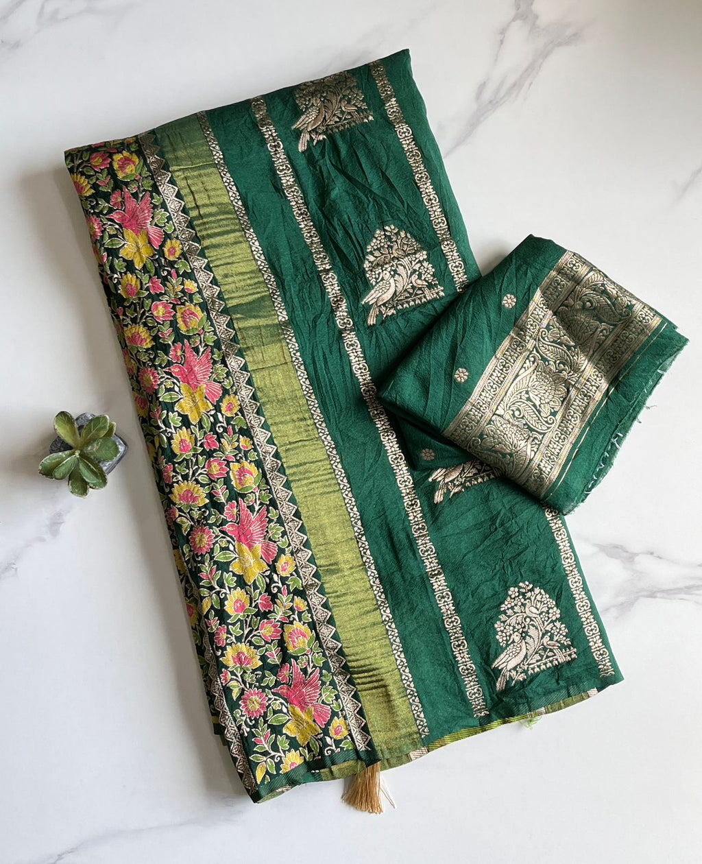 Crepe Tissue Meenakari Weaving Saree