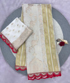 Crepe Khadi Tissue Swan Pavilion Pallu Motifs Sequin Scallop Lace